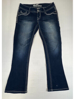 WallFlower Women's Dark Wash Denim Jeans Size 11 Bootcut Stitch Detail